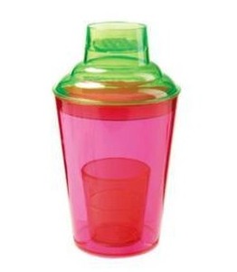 lot 8138 image: Set of 4 GET Enterprises SH-175-NEON - 17-12 Ounce Neon Multi-Colored SAN Plastic 3-Piece Shaker Set