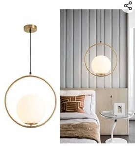 lot 8152 image: KCO Lighting Pendant Light Industrial Fixture, Golden with Frosted Glass Globe Shade Adjustable Island Kitchen Dining Room Ceiling Lamp (9.8)