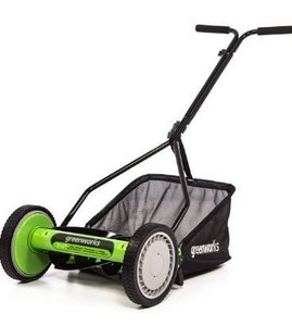 lot 5428 image: Greenworks 14-Inch Reel Lawn Mower RM1400