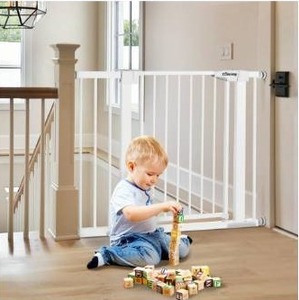 lot 5439 image: Comomy 37.8-43.3 Extra Wide Safety Baby Gate for Stairs Doorways, Tall Pet Dog Gates Fireplace Fence Hearth Gate BBQ Metal Fire Gate, White