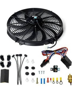 lot 5458 image: BLACKHORSE-RACING 16 16 inch Electric Radiator Fan High 3000  CFM Thermostat Wiring Switch Relay Kit Black