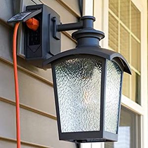 lot 5485 image: Home Luminaire 80694 Spence 1-Light Outdoor Wall Lantern with Granite Textured Glass and Built-in GFCI Outlet, Grey, Graphite (B08PNB1HQP)