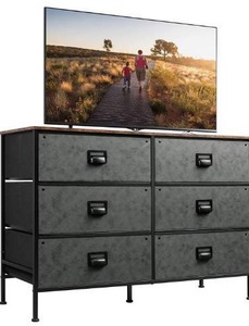 lot 5488 image: WLIVE Wide Dresser with 6 Drawers, Industrial TV Stand for 50 TV, Entertainment Center with Metal Frame, Wooden Top, Fabric Storage Dresser for Bedroom, Hallway, Entryway, Charcoal