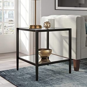lot 5520 image: Hera 20 Wide Square Side Table with Mirror Shelf in Blackened Bronze