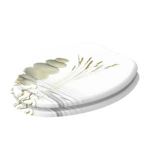 lot 1103 image: Sanilo 173 Elongated Wood Toilet Seat with Soft Close Lid Balance Stones