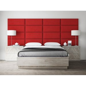 lot 1110 image: VANT Upholstered Headboards - Accent Wall Panels - Packs Of 4 -Suede Red Melon - 30 Wide x 11.5 Height - Easy To Install - Queen - Full Size Headboard