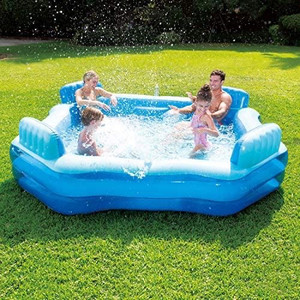 lot 1114 image: Summer Waves KB0706000 8.75ft x 26in Outdoor Inflatable Ring Above Ground 4 Person Deluxe Comfort Swimming Pool with Backrests and Cupholders
