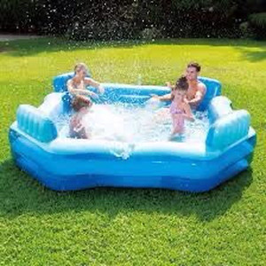 lot 1129 image: Summer Waves KB0706000 8.75ft x 26in Outdoor Inflatable Ring Above Ground 4 Person Deluxe Comfort Swimming Pool ( used good )