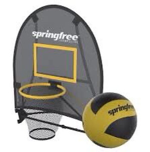 lot 1147 image: Springfree Trampoline Outdoor Jumping Basketball Backboard Game FlexrHoop Accessory Attachment with Inflatable Ball and Air Pump, Black
