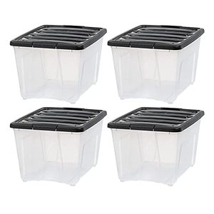lot 6 image: IRIS USA 53 Qt. Plastic Storage Tote, 4 Pack, ClearBlack, Bin Organizing Container with Durable Lid and Secure Latching Buckles, Clear & Black