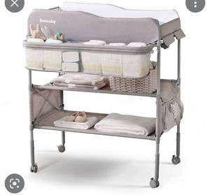 lot 8 image: Sweeby Portable Baby Changing Table, Foldable Changing Table Dresser Changing Station for Infant, Waterproof Diaper Changing Table Pad Topper, Mobile Nursery Organizer for Newborn Essentials