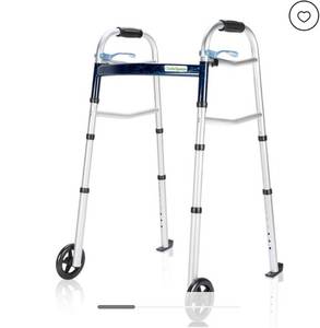 lot 18 image: OasisSpace Compact Folding Walker, with Trigger Release and 5 Inches Wheels for The Seniors Accessories Included Narrow Lightweight Supports up to 350 lb