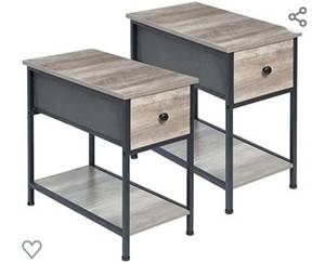 lot 24 image: AMHANCIBLE Narrow Nightstands Set of 2, End Tables Living Room for Corner, Sofa Side Tables with Drawer Shelf, Rustic Wood Accent Small Bedside Tables for Small Spaces