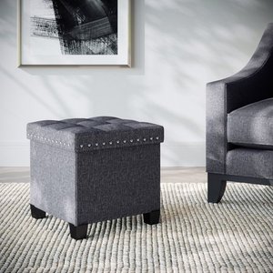 lot 34 image: Nathan James Payton Foldable Cube Storage Ottoman Footrest and Seat with Gray Fabric