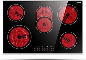 lot 35 image: Karinear 8400W 30 Inch Electric Cooktop 5 Burners Ceramic Cooktop, Drop-in Electric Radiant Cooktop with Front and Back Metal Frame, Child Lock, Timer, 220-240V, Hard Wire, No Plug