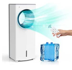lot 42 image: Evaporative Air Cooler, Bladeless Tower Fan & Humidifier with 3 Modes, Portable Swamp Fan with Oscillation, 3 Speeds, 1 Gallon Water Tank, Remote Control, Timer, for Home Indoor