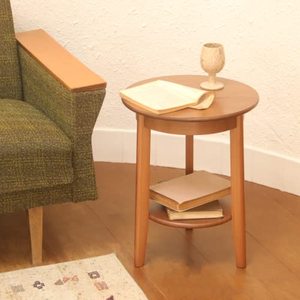 lot 55 image: MaxSmeo Round Side Table, Wood End Table with Storage Modern Sofa Table, Small Coffee Table for Living Room Bedroom and Small Spaces, Easy Assembly, Solid Wood Legs,Caramel