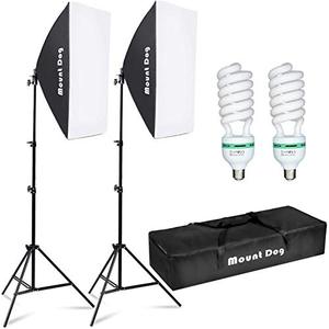 lot 57 image: MOUNTDOG Softbox Lighting Kit Photography Studio Light 2x50x70cm Professional Continuous Light System with E27 95W Bulbs 5500K Photo Equipment for Filming Model Portraits Advertising Shooting
