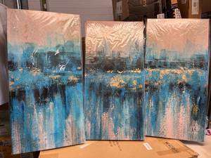 lot 68 image: Canvas art abstract 16 X 32 x 1 qty 3 pieces