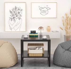 lot 73 image: Homieasy End Table, 20 Inch Square Side Table Modern Night Stand with 2-Tier Storage Shelf, Living Room Small Coffee Table, Wood Finish Bedside Table for Bedroom,Black Oak