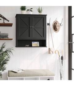 lot 87 image: Reettic Cabinet, Wooden Medicine Cabinet, Mounted Bathroom Storage Cabinet with Adjustable Shelf, for Bathroom, Kitchen, Entryway, black