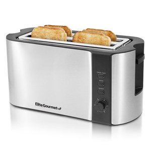 lot 99 image: Elite Gourmet ECT-3100 Long Slot 4 Slice Toaster, Reheat, 6 Toast Settings, Defrost, Cancel Functions, Built-in Warming Rack, Extra Wide Slots for Bagels Waffles, Stainless Steel & Black (B07HYW76FK)