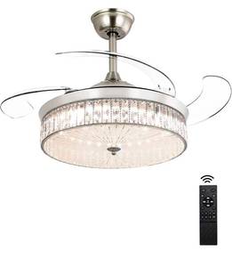 lot 107 image: Ohniyou 42 Retractable Ceiling Fan with Light, Crystal Chandelier Ceiling Fans Indoor with Light for Bedroom Living Room (Chrome Silver)