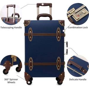 lot 110 image: urecity Designer Vintage Trunk Hard Shell combination with briefcase Retro Travel Suitcase with Wheels (Navy Blue, 2612)
