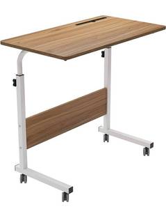 lot 118 image: DlandHome 31.4 Inches Large Size Side Table, Adjustable C TableMovable w Tablet Slot & Wheels, Portable Stand for Bed Sofa, 05#3-80O Oak