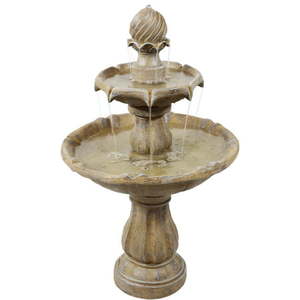 lot 121 image: Sunnydaze 2-Tier Solar-Powered Outdoor Water Fountain with Battery Backup - Outdoor Garden and Patio Decor Waterfall Feature - Earth Finish - 35-Inch