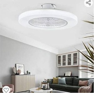 lot 123 image: Orllien Ceiling Fan with Lights, Small Fan with Light LED Modern Thin Enclosed Bladeless Fan Lighting, Remote 3-Color Changing 3-level Wind Speed, Semi Flush Mount Fandelier-Dimmable, with Memory Function, Low Profile White httpsa.cod0HDL5b2