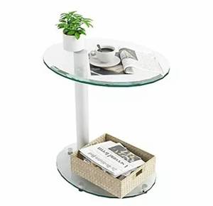 lot 133 image: Meihua Glass End Table for Small Spaces Accent Round Table Bedroom