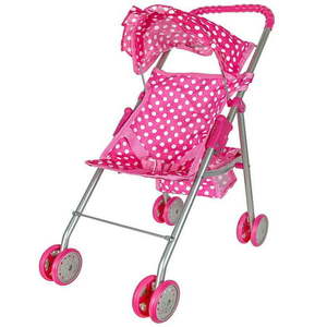 lot 136 image: Click N Play Pink & White Polka Dots Foldable Doll Stroller (With Hood)