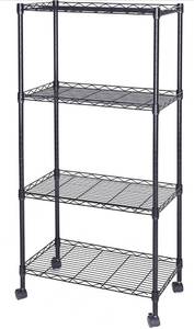 lot 137 image: JS HANGER Wire Shelving Unit, 4-Tier Heavy Duty Height Adjustable Rolling Metal Shelves for Storage, 440 lbs Capacity, 23.23W X 13.4D X 47.24H, Black