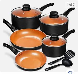 lot 162 image: MICHELANGELO Copper Pots and Pans Set Nonstick Basic Copper Cookware Set