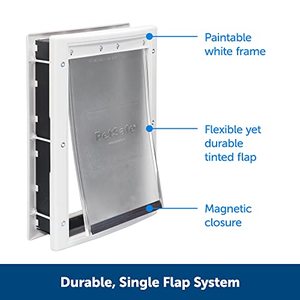 lot 180 image: PetSafe Plastic Dog and Cat Door, Large, For Pets Up To 100 lb, Paintable, Easy DIY Installation, Security Cover Included, Install in Interior and Exterior Doors or Walls, Durable, Adjustable Flap