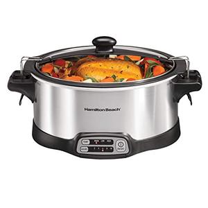 lot 185 image: Hamilton Beach, Stay or Go Programmable Slow Cooker, Portable Stovetop Sear & Cook, 6 Quart, Lid Lock, Silver (33663)