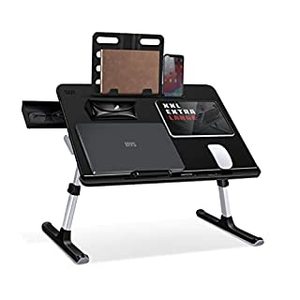 lot 202 image: Laptop Bed Tray Table, SAIJI Adjustable Bed Desk for Laptop, Lap Desk for Laptop, Extra Large Super Stable Foldable Laptop Stand with Drawer for Eating, Working, Writing, Gaming, Drawing(Black) (B086WBG56J)