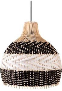 lot 209 image: Littleglovo Rattan Pendant Light, Wood Pendant Light Fixtures, Antique Weaving Black White Bamboo Lamp Shade, Ceiling Hanging Light for Dining Room Living Room (Bulb Not Include) - 19.7 x 19.7