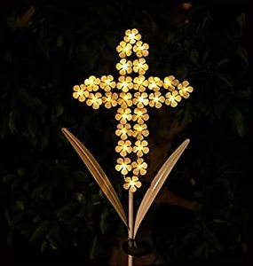 lot 214 image: WSgift Solar Garden Cross Stake Lights Metal Hydrangea Cross Stake Memorial Gift w 28 Solar LEDs Solar Cross Lights Perfect as Cross Remembrance Gifts & Sympathy Gifts (10 W x 40 H) (B088R5DTP5)