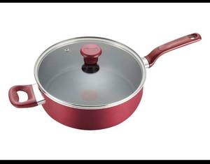 lot 220 image: T-Fal B0398264 5 qt. Excite Non-Stick Covered Jumbo Cooker Red
