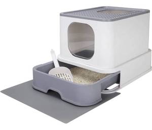 lot 227 image: RIZZARI Large Fold-able Cat Litter Box,Top Entry Cat Litter Box with Lid,Anti-Splashing Cat Kitty Litter Pan Easy Cleaning and Scoop (Upgrade,White)
