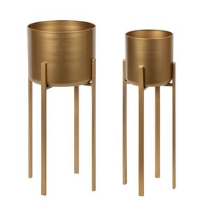 lot 239 image: Kate and Laurel Gabi Decorative Indoor Modern Glam Metal Planters, Set of 2, Gold