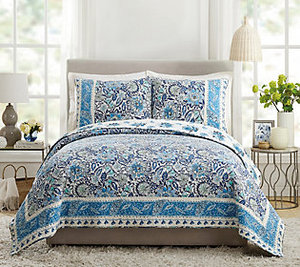 lot 240 image: Dena Designs Bisou Floral 3-PC Quilt Set FullQueen Blue