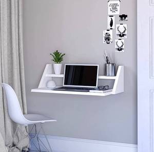 lot 257 image: ytz Design Reversible Wall Desk, White Floating Desk for Wall with Wall Mounted Desk Shelf, Computer Home Office Desk for Bedroom, Living, Kitchen and Study - L