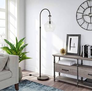 lot 290 image: Verona Arc Floor Lamp with Glass Shade in Blackened BronzeSeeded