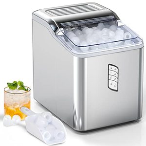 lot 306 image: Ice Makers Countertop, Portable Ice Maker, 26lbs24Hrs 9 Bullet Ice Cubes Ready in 7 Mins, Self-Cleaning Function, L&S Size, with Ice Scoop and Basket, Perfect for Party, Silver