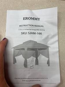 lot 313 image: EROMMY 11 x 11 Pop Up Canopy Tent, Portable Easy Set-up Foldable Shelter Gazebo with Mosquito Netting and Curtains, Waterproof Soft Top Metal Frame Gazebo for Patio, Party, Garden, Red