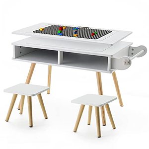 lot 316 image: Lovinouse 2 in 1 Kids Table and Chair Set, Kids Activity Table with Storage and Paper Roller, Art Craft Table for Toddlers, Children