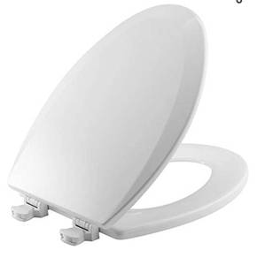 lot 317 image: Bemis 1500EC 390 Toilet Seat with Easy Clean & Change Hinges, Elongated, Durable Enameled Wood, Cotton White